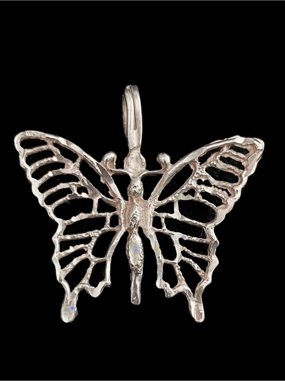 ✨ Vintage NWT Sterling Silver Diamond Cut Butterfly Pendant Charm 1.25” ✨